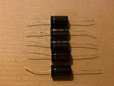 5pc Electrolytic Capacitor Axial 2000hr 105℃ RoHS 2200uF 25V φ13x26mm Supertech