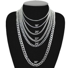 16-30" Stainless Steel Silver Chain Cuban Curb Womens Mens Necklace 3/5/7/9/11mm