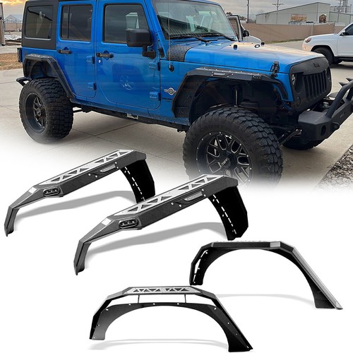 4Pcs Textured Steel Front+Rear Fender Flares for Jeep Wrangler 2007-2018 JK JKU