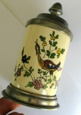 Porcelaine ancien pot céramique et étain décor polychrome estampillé 