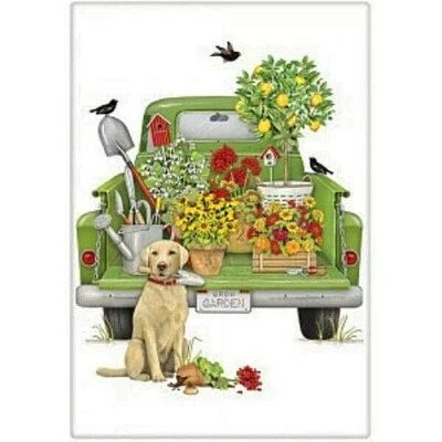 Mary Lake-Thompson Green Truck Garden & Dog Flour Sack Kitchen Towel Bagged