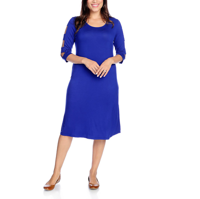 NEW Paula Deen Stretch Knit 3/4 Cut Out Sleeve Dress in Black or Royal Blue  | eBay