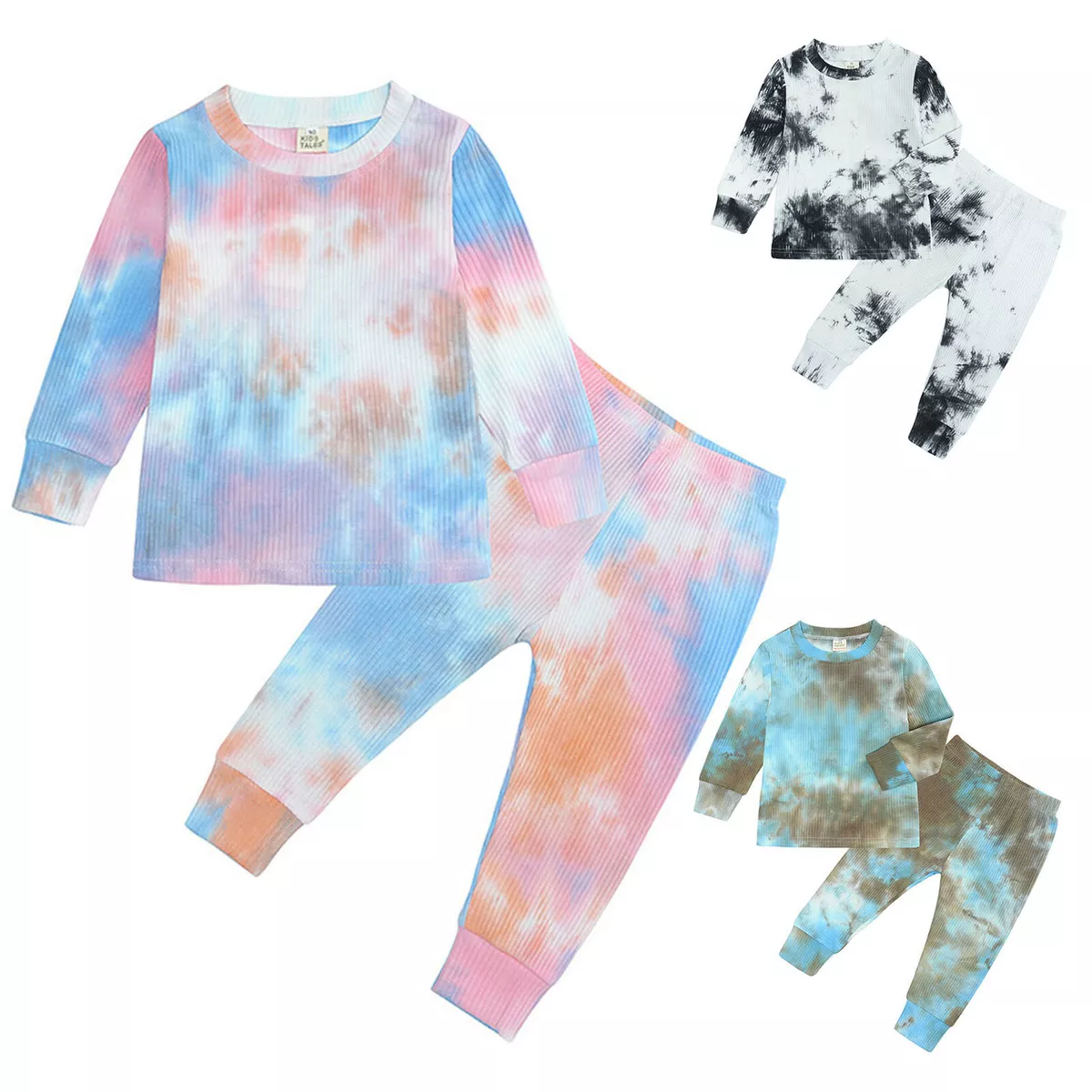 Tie Dye Long-sleeve Cotton Ribbed Baby Jumpsuit