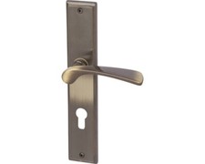 Langschildgarnitur Nelson messing/brüniert/satiniert PZ mit 2x Drücker für Wohnu