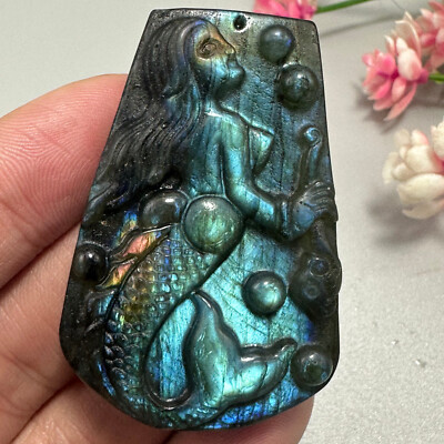Natural Labradorite Mermaid Quartz Skull Crystal Specimen Reiki Healing Gift