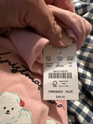 J. nuova con etichetta T-shirt Crew donna rosa con grafica "12 cani di Natale" - TAGLIA XS - Foto 4 di 5