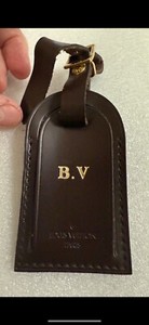 Louis Vuitton Dark Brown Leather & Gold Hardware  Name Tag w/ Initials B.V.
