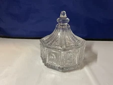IMPERIAL Glass Octagonal Birds & Flowers Vintage Lidded Candy Trinket Dish -B29