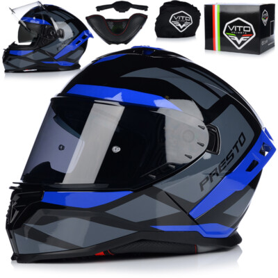 Motorradhelm | VITO PRESTO | Integralhelm | Helm mit Sonnenblende 22.06 +2 Viser