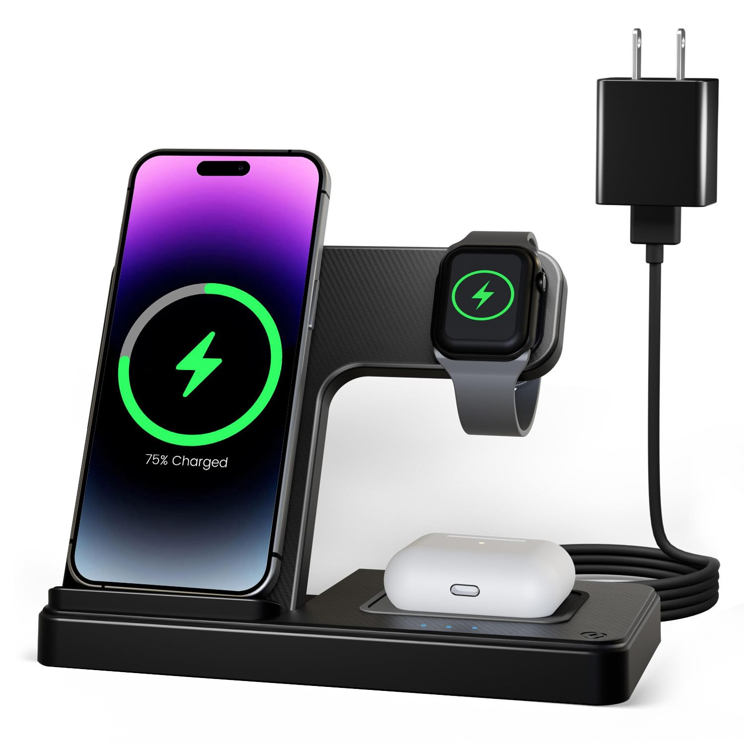 Wireless Charger iPhone Charging Station: 3 in 1 Charger Stand Multiple Devices-image