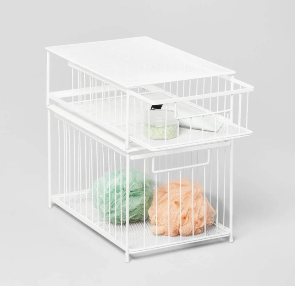 Small Stackable Steel Slide Out Drawer White Organizer - A2000 - Image 2 of 4