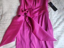 Aidan Mattox Midi Dress Shutter Pleat Satin Bow/stash Pink Flame NWT