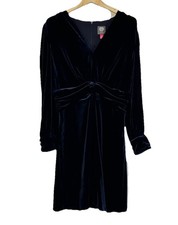 VINCE CAMUTO Navy Blue Long Sleeve Twist Front Velvet Fit & Flare Dress Size: 12