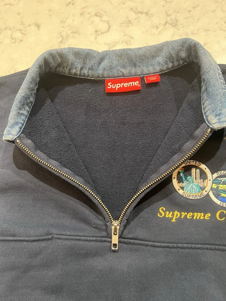 Sudadera Supreme Co NY Cuarto Cremallera Cuello Denim Grande Azul Marino Foto 3 de 4