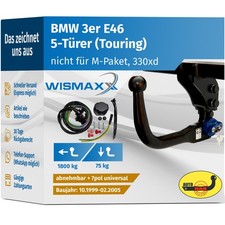 ANHÄNGERKUPPLUNG vert. abnehmbar für BMW 3er Touring E46 99-05 +7pol E-Satz ABE