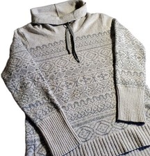 Eddie Bauer Womens Fair Isle Wool Blend Cowl Neck Sweater Size M Gray Nordic EUC