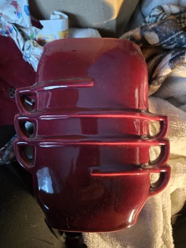 Vintage Red Wing Pottery Vase 1359 Art Deco 7.5" Dark Red  Stacked Teacup