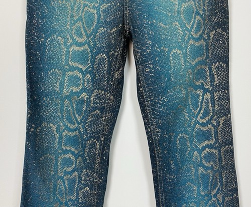 RARE ROBERTO CAVALLI Electric Blue Glitter Snake Print Boot Cut Jeans Size S - Picture 3 of 20