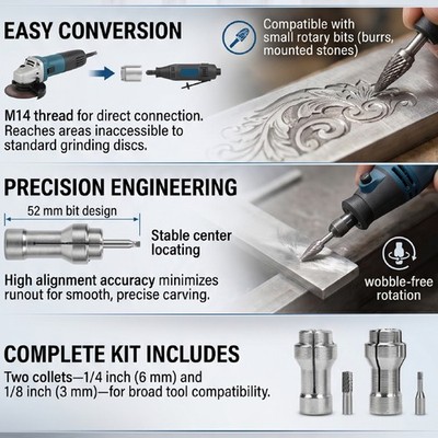 Angle Grinder To Die Grinder Adapter M14 Thread 3MM 6MM Chucks Grinder Conve SET