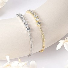 2/5mm Round Moissanite Half Tennis Bracelet Women Chain 925 Sterling Silver GRA