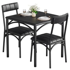 3-Piece Dining Table Set with 2 Cushioned Chairs, Rustic Black Kitchen Furniture