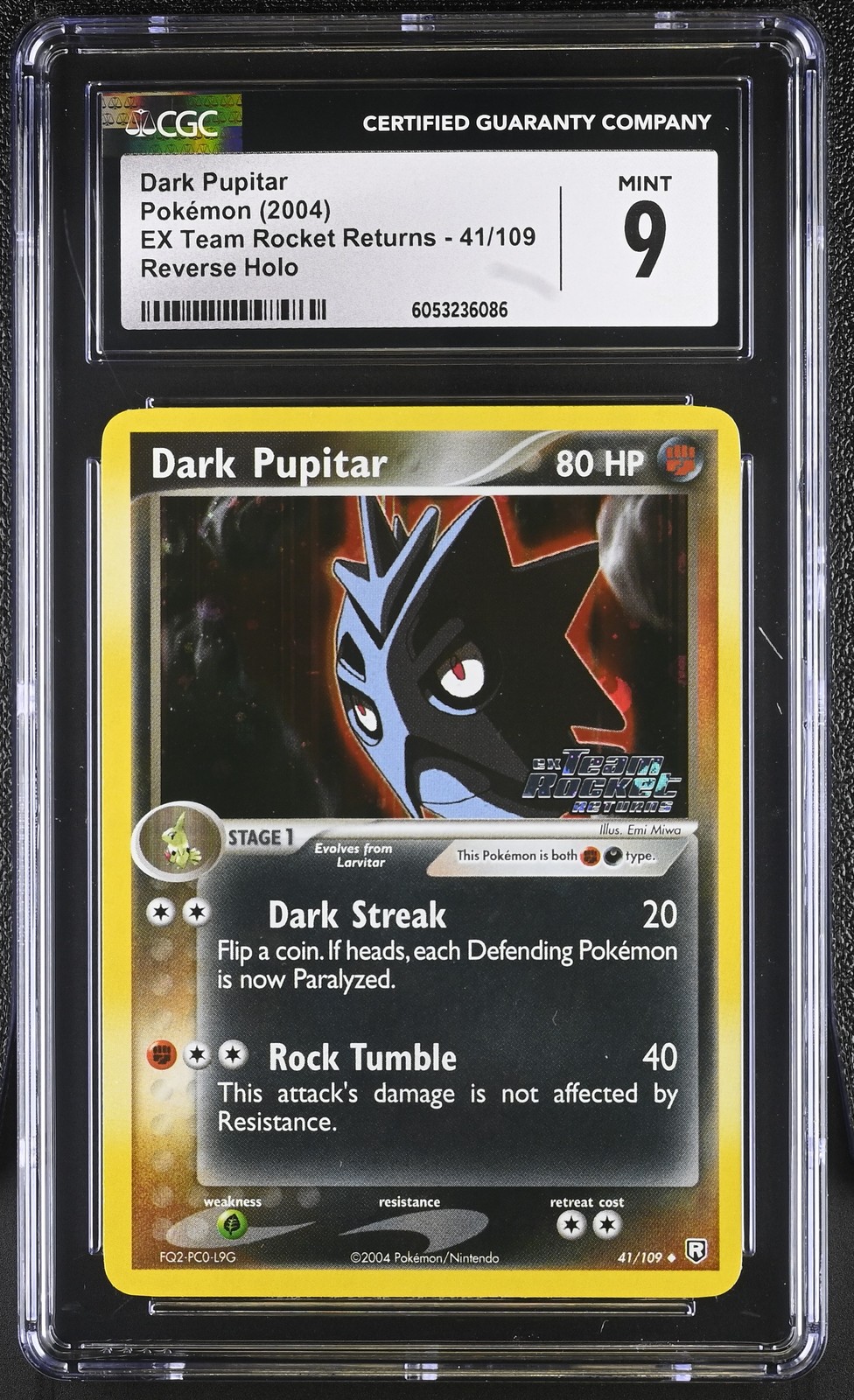 CGC 9 Dark Pupitar Team Rocket Returns 41/109 Reverse Holo STAMPED Pokemon Card