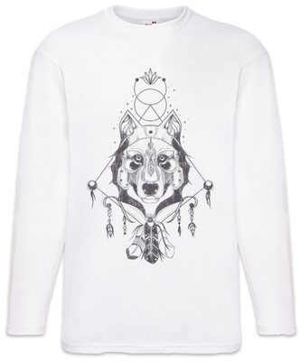 Indian Wolf & Feathers Langarm T-Shirt Native American Häuptling Indianer
