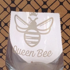 Queen Bee & Beekeeper Stemless Wine Glasses Set of Two Etched Glasses Bee USA