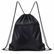 Drawstring Gym Bag Backpack, Black Draw String Back Bag for Men Women, Lightw...