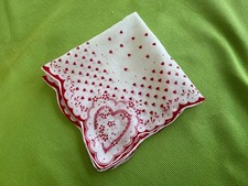 11" RED HEARTS ON wh vint handkerchief hankie laundered NU GENTLY USED