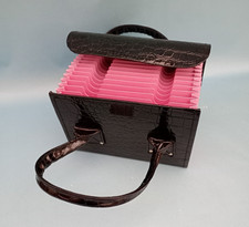 Borsa portaoggetti artigianale lucida finto motivo coccodrillo rosa divisori interni
