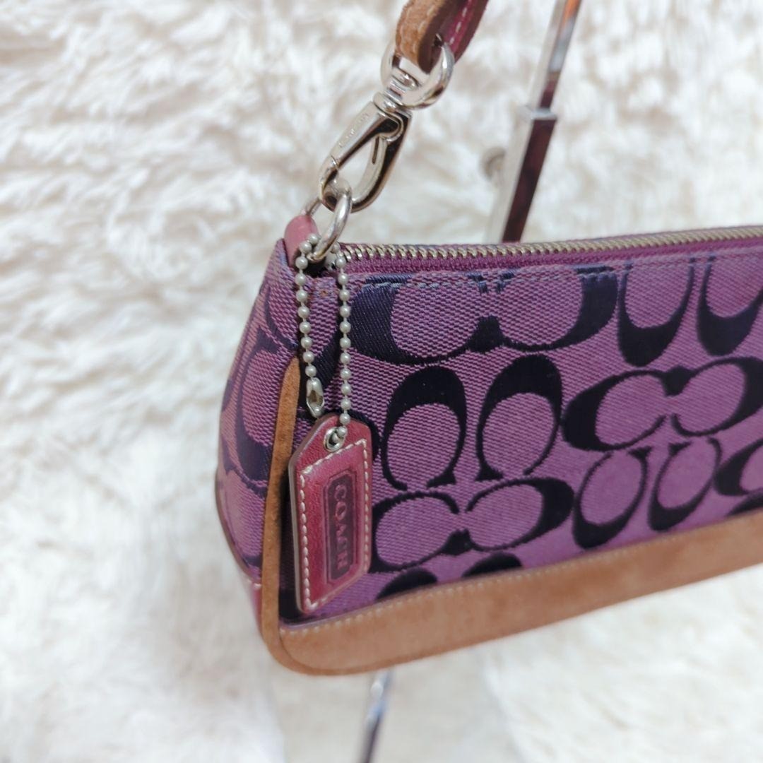 Coach Signature Demi mini Pouch Hand Bag Purple Brown Suede 6094