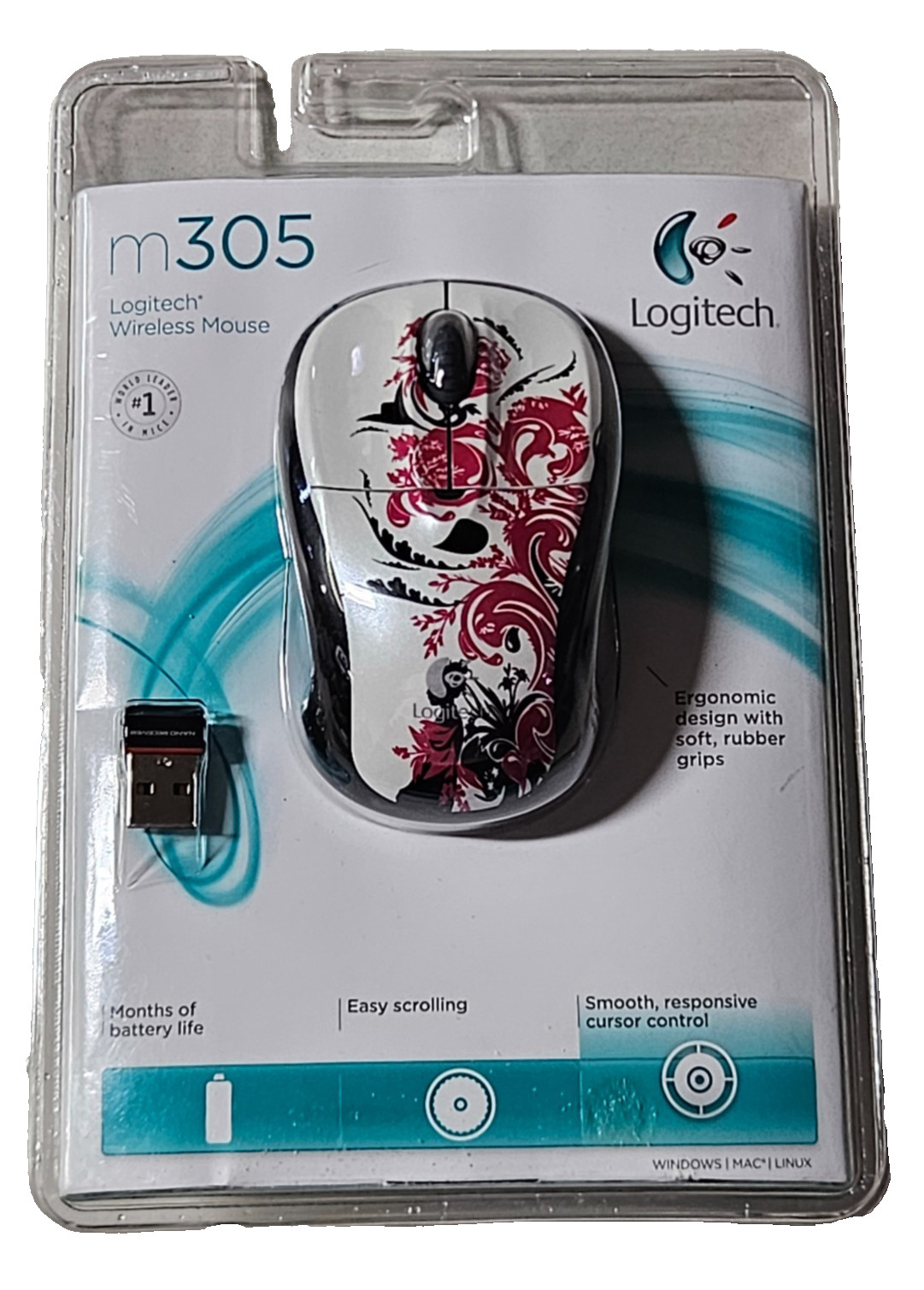 Mouse óptico inalámbrico Logitech M305 rojo