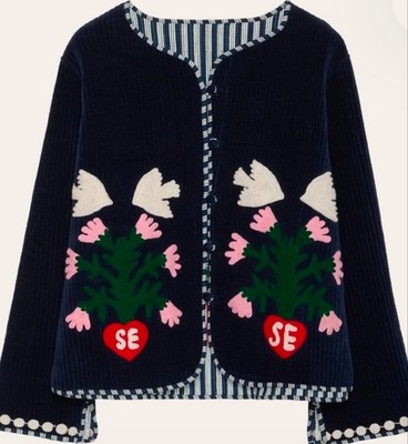 Sissel Edelbo Anil Corduroy Jacket M/L Navy Suzani Embroidered Organic Cotton