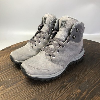 Salomon Ellipse Freeze Boots Womens 7.5 Gray Suede Ankle Winter Snow Booties