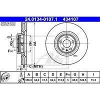 ATE 2X Bremsscheibe Vorne Ø356 Mm BelüFtet Beschichtet FüR Audi A6 Allroad 4GH