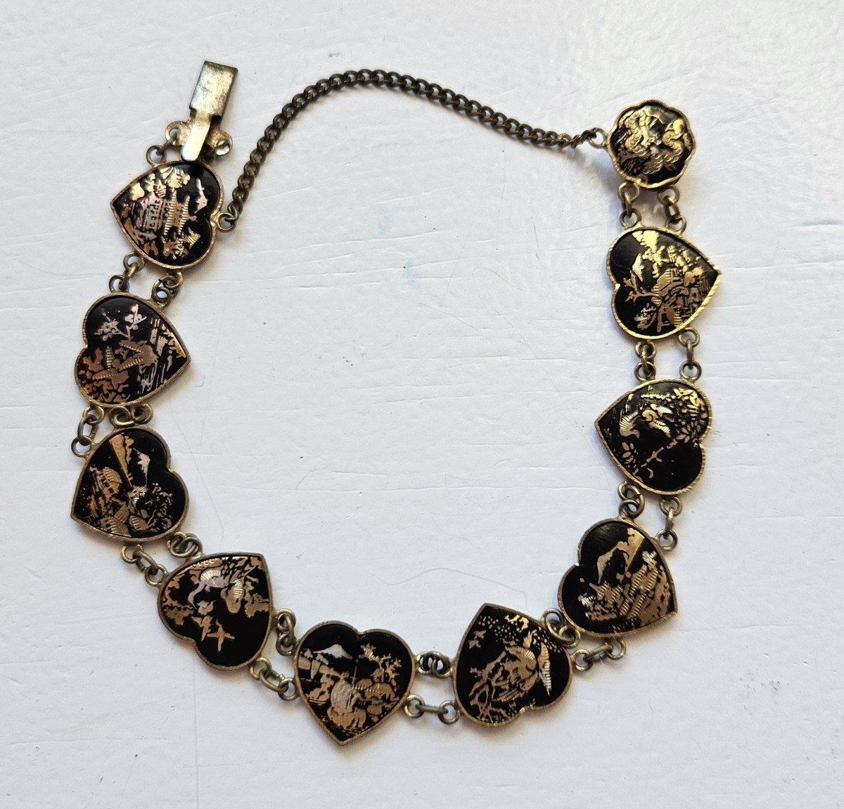 Japenese  Damascene Bracelet With 10 Unique Landscapes In Black/24k Gold Details View 2