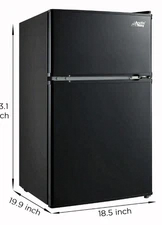 Arctic King 3.2 Cu ft Two Door Mini Fridge with Freezer, Black, E-Star,S