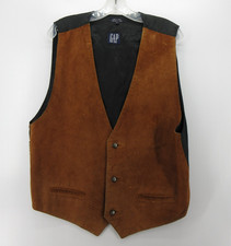 VINTAGE Gap Waistcoat Vest Men Large Brown Leather Suede Western Belted 90s Y2K 