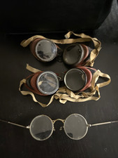 Vintage 2 - Aviator PILOT GOOGLES plus 1-ANTIQUE ROUND EYEGLASSES