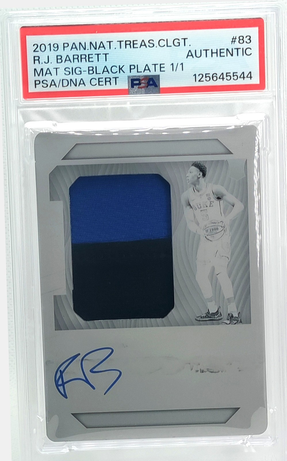 1/1 RJ Barrett Rookie Patch Auto 2019 National Treasures PRINTING PLATE PSA One
