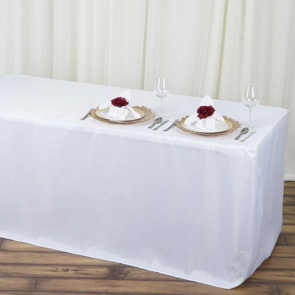 6 x 4 ft WHITE FITTED POLYESTER TABLE COVERS Tablecloths Tradeshow Catering SALE - Image 2 of 4