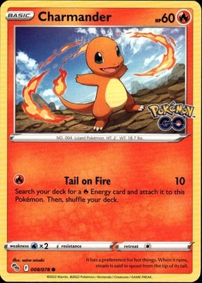 Charmander Common Pokemon GO 008/078 Fire Pokemon Card
