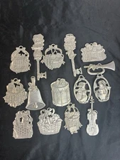 Longaberger Basket Ornament Lot  14 Tie Ons Various Years Some Vintage Pewter B