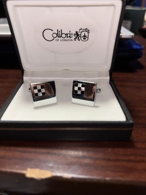 Cufflinks Colibri of London  Racer  Stainless Steel with Mother of Pearl & Onyx