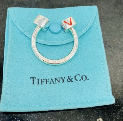 TIFFANY & CO.  LOVE Key Ring Keychain RARE Red L O V E .925 STERLING SILVER