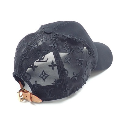 LOUIS VUITTON Monogram Mesh Baseball Cap M77115 Black Cotton Canvas Authentic