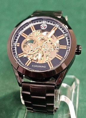 Forsining Black & Gold Skeletal Automatic Watch for Men or Women
