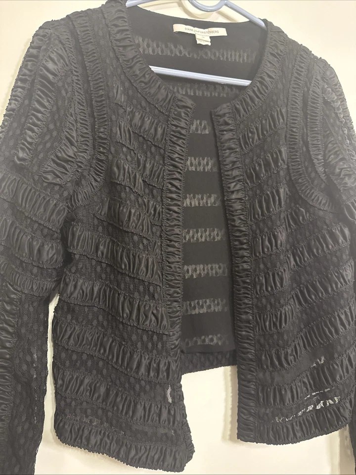 Blazer Diane von Furstenberg Matilda preto aberto ajustado tamanho 12 - Imagem 2 de 4