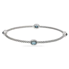David Yurman Sterling Silver Blue Topaz Cable Bangle Bracelet